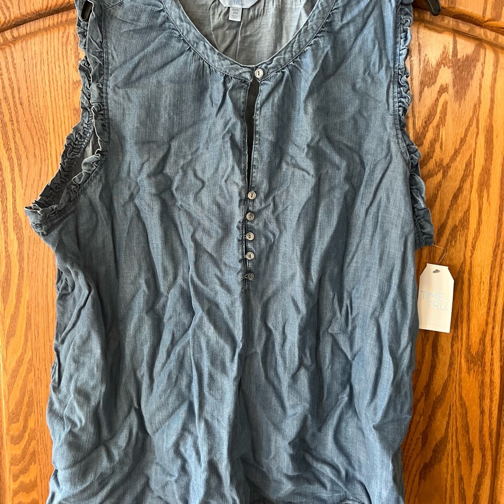 Time and Tru Blue Ruffled Sleeveless Blouse